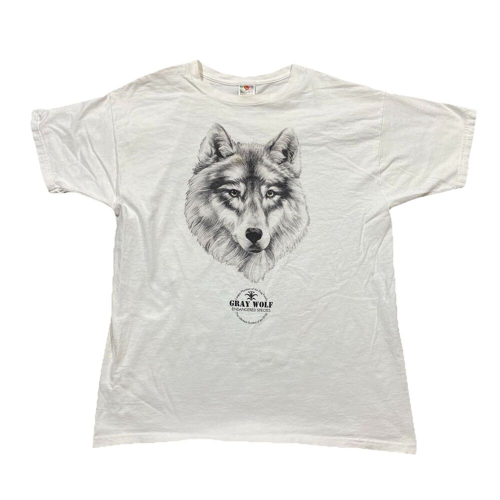 Gray Wolf Endangered Species T Shirt Wildlife Nature Graphic White XL